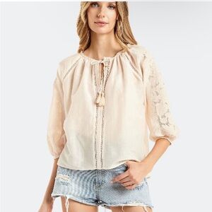 Secret Mission Boutique Designer Rachel Blouse Top Antique Ivory Small NWT $298